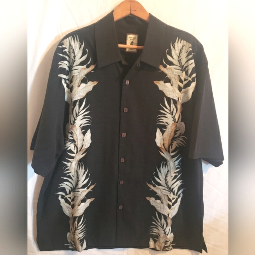 Jamaica Jaxx Black Button Up Hawaiian Shirt 100% Silk XL Beach Cruise